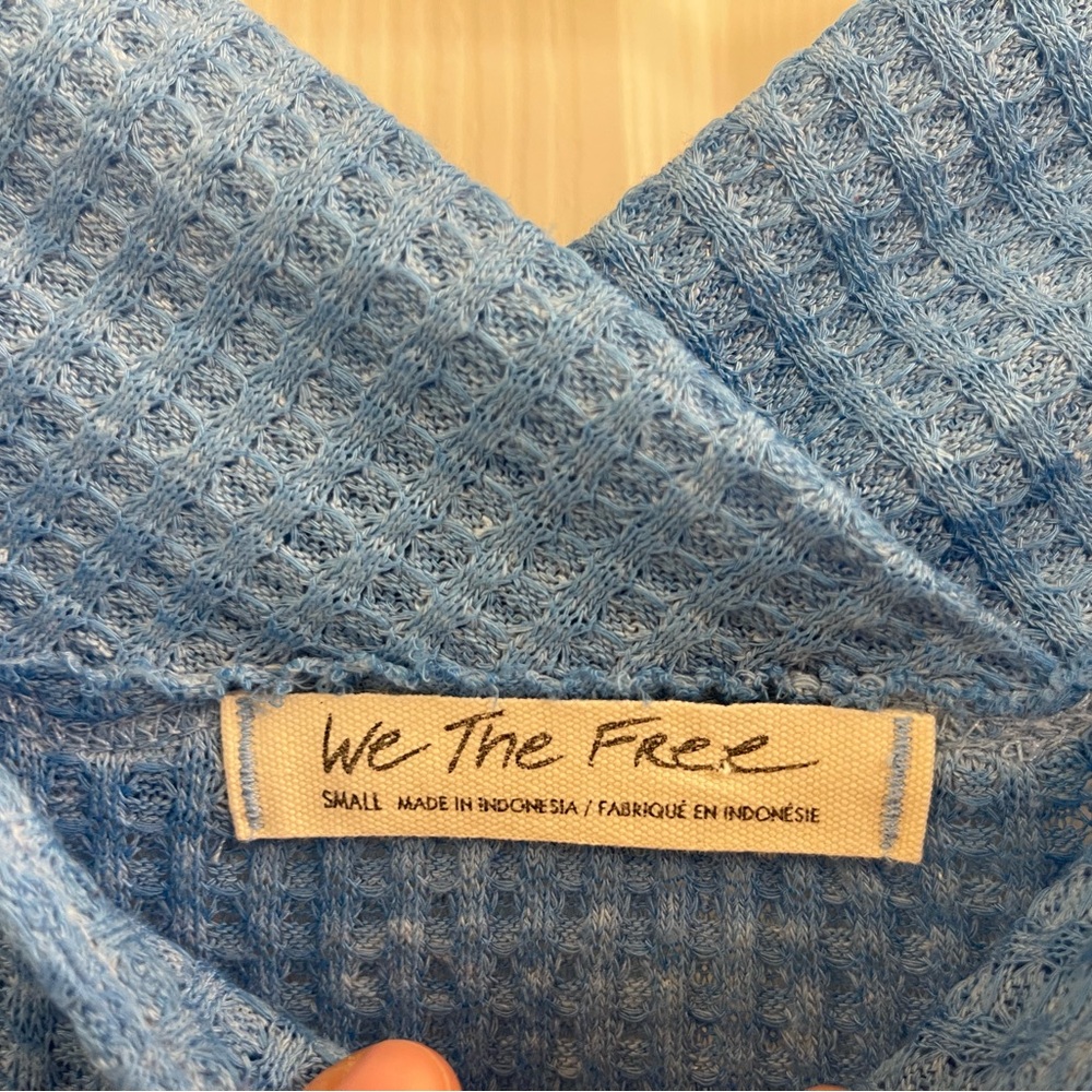 Women’s Free People We The Free Westend Waffle Knit Long Sleeve Top Blue Sz S - Picture 6 of 9